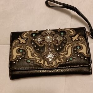 Embellished western cross wallet/clutch